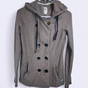 Roxy Surfcore Striped Hooded Peacoat Jacket Medium